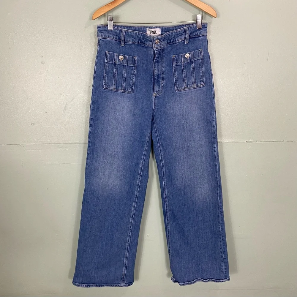Paige Anessa 31” Seamed‎ Patch Pockets Jeans Denim Wide Leg Blue Size 31 - Picture 2 of 9